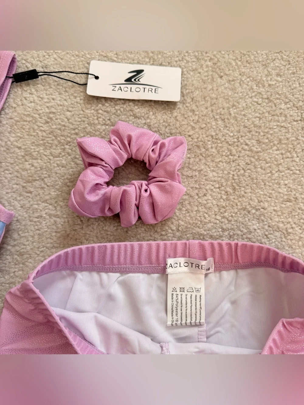 Girls' NEW Pink Butterfly Leotard / Unitard Set w Shorts & Scrunchie NWT age 6-7